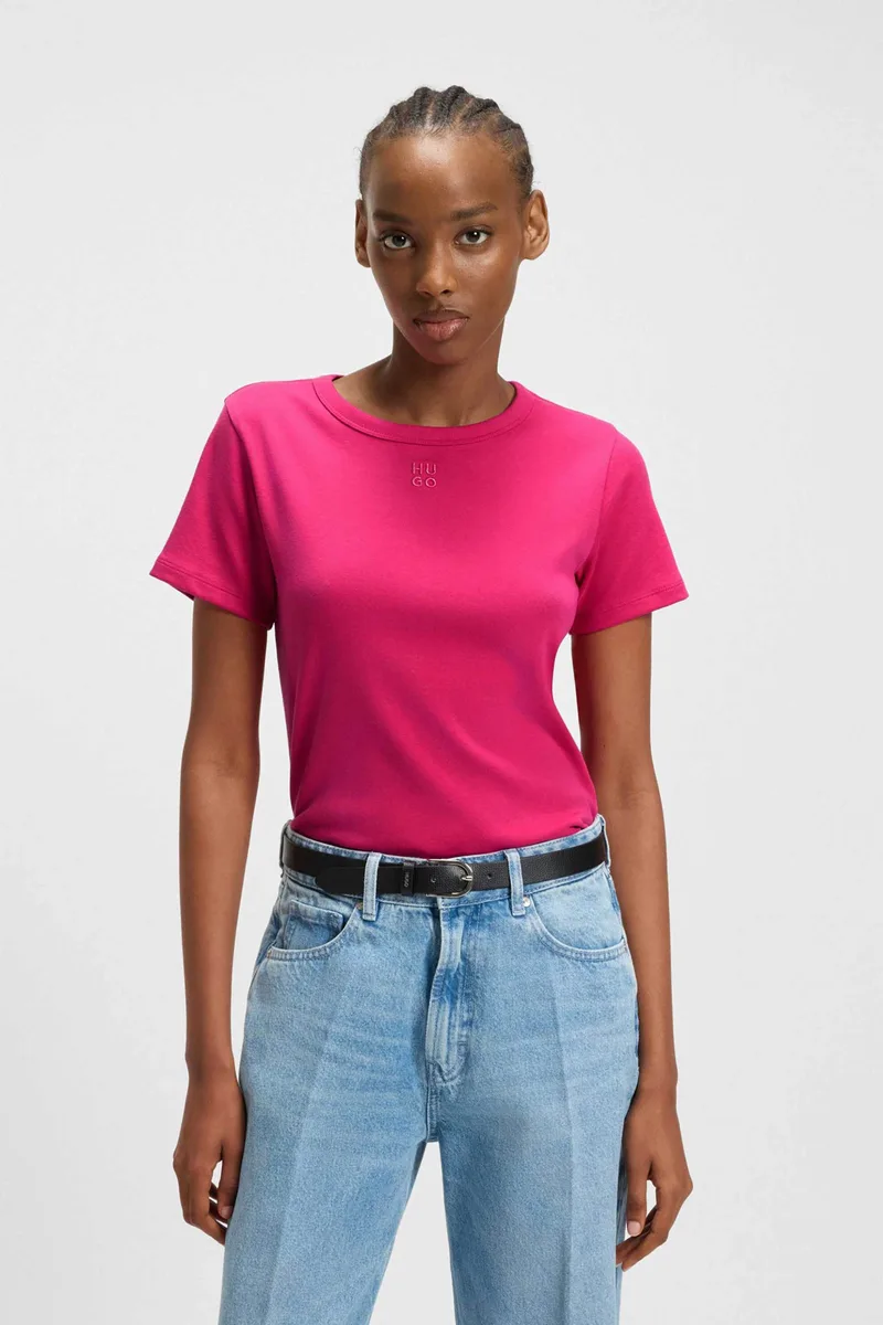 Hugo Boss γυναικείο Τ-shirt με ανάγλυφο λογότυπο regular Fit "Deloris" - 50512002 Φούξια