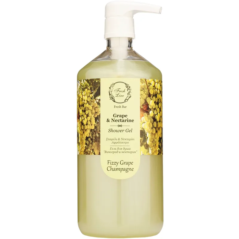 Fresh Line Fresh Bar Grape & Nectarine Shower Gel Fizzy Grape Champagne Δροσερό & Απολαυστικό Αφρόλουτρο Σώματος Φυσικής Σύνθεσης με Σταφύλι & Νεκταρίνι 1Lt