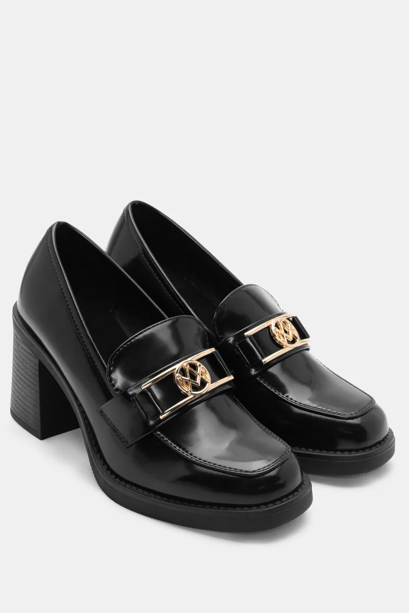 Γόβες Loafers με Διακοσμητική Αγκράφα - Μαύρο-Λουστρίνι