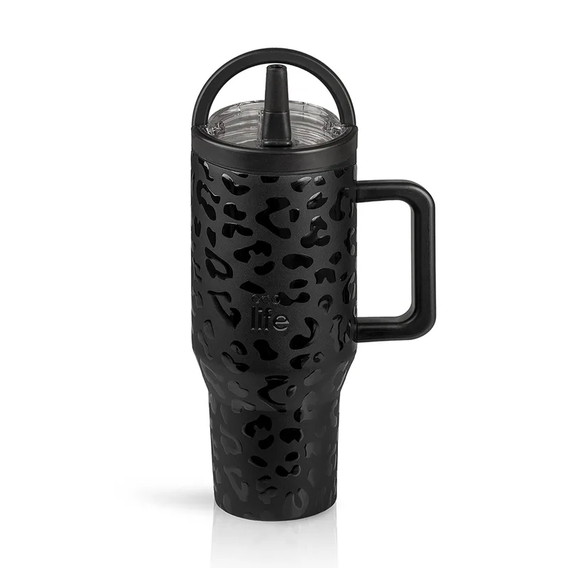 Ecolife Tumbler Leopard Black 900ml (2Handles Lid)