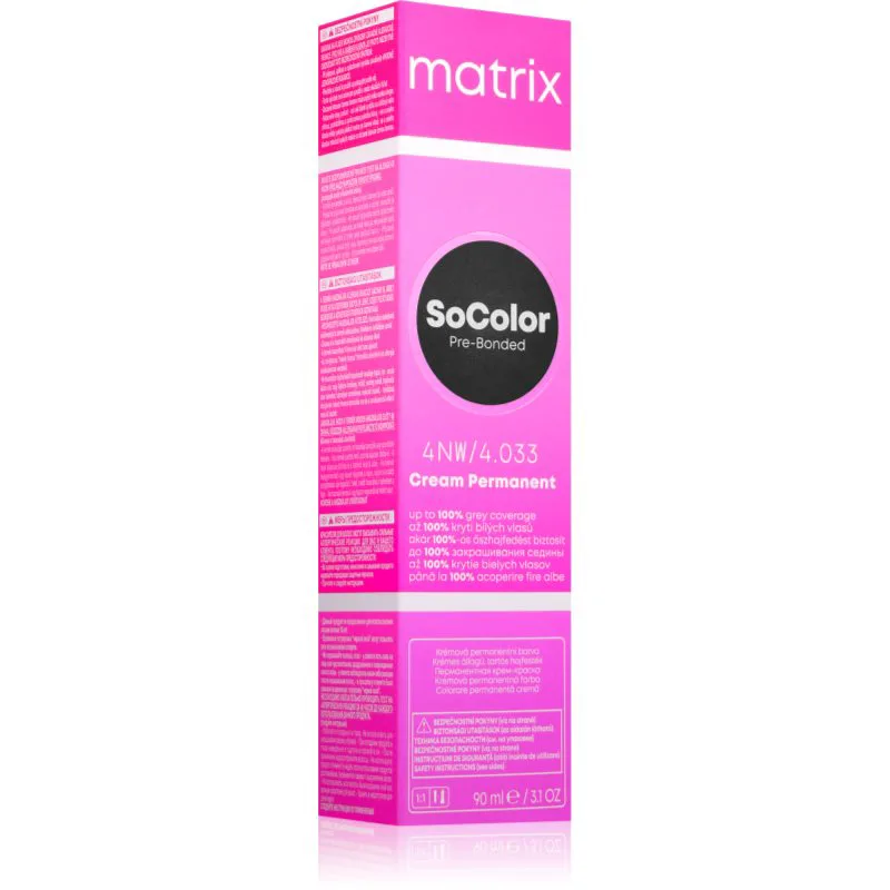 Matrix SoColor Pre-Bonded μόνιμη βαφή μαλλιών για κάλυψη των γκρίζων απόχρωση 4NW 90 ml