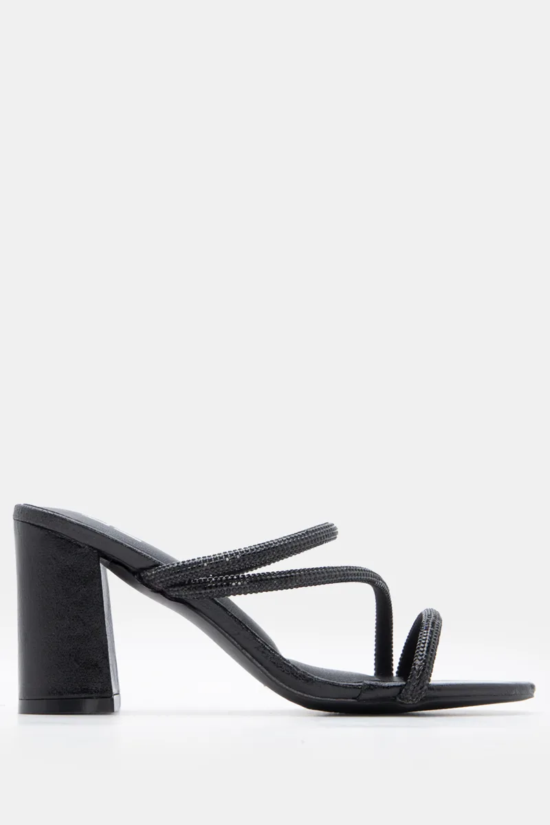 LUIGI DESIGN -Mules με Λουράκια Από Strass - Μαύρο