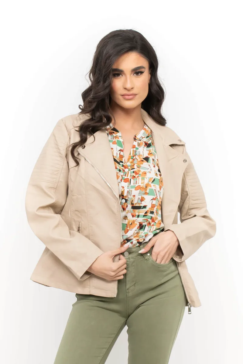 JACKET PLUS SIZE ECO LEATHER ΜΠΕΖ ΜΠΕΖ