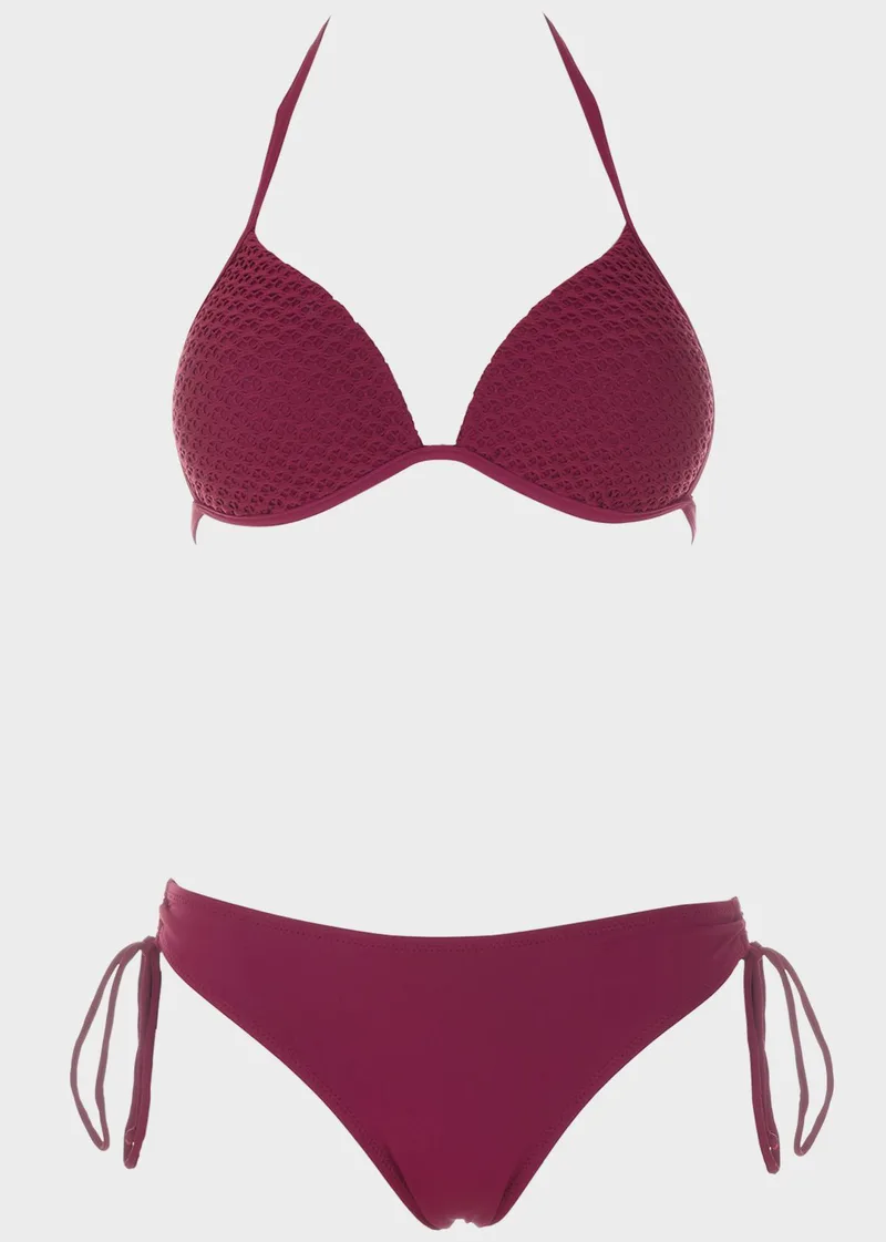 Βikini push up μονόχρωμο ελαστικό δίχτυ. Καλύπτει C Cup ΜΠΟΡΝΤΩ