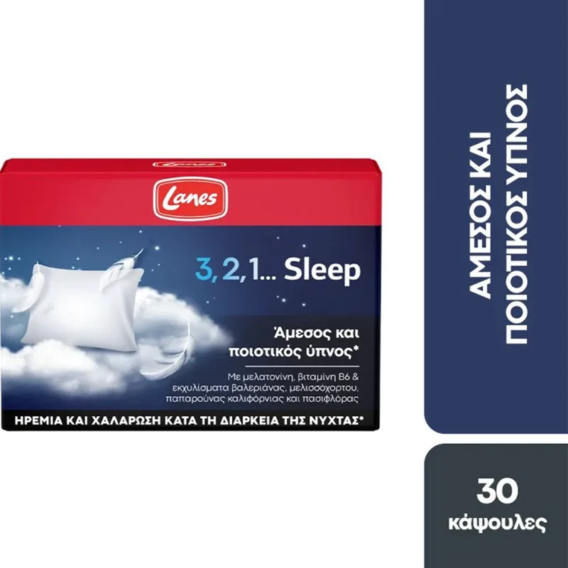 Lanes 3, 2, 1 Sleep Συμπλήρωμα Διατροφής με Μελατονίνη, Βιταμίνη Β6 & Φυτικά Εκχυλίσματα για Άμεσο & Ποιοτικό Ύπνο 30caps
