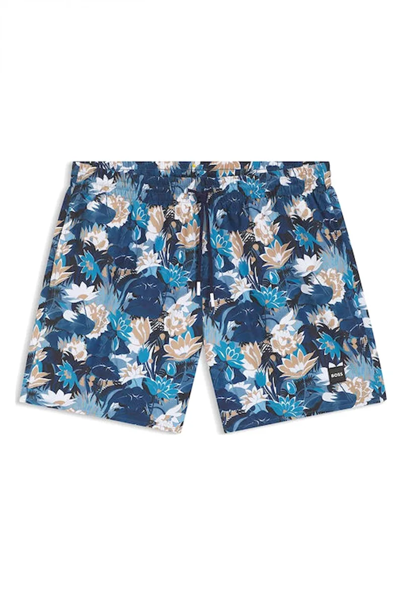 BOSS BEACHWEAR ΜΑΓΙO PIRANHA FLORAL ΓΑΛΑΖΙΟ