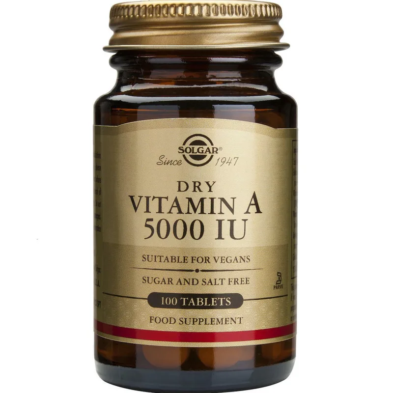 Solgar Dry Vitamin A 5000IU Συμπλήρωμα Διατροφής Βιταμίνης Α με Αντιοξειδωτική Δράση για την Καλή Υγεία των Οστών, Δέρματος & Ματιών 100tabs