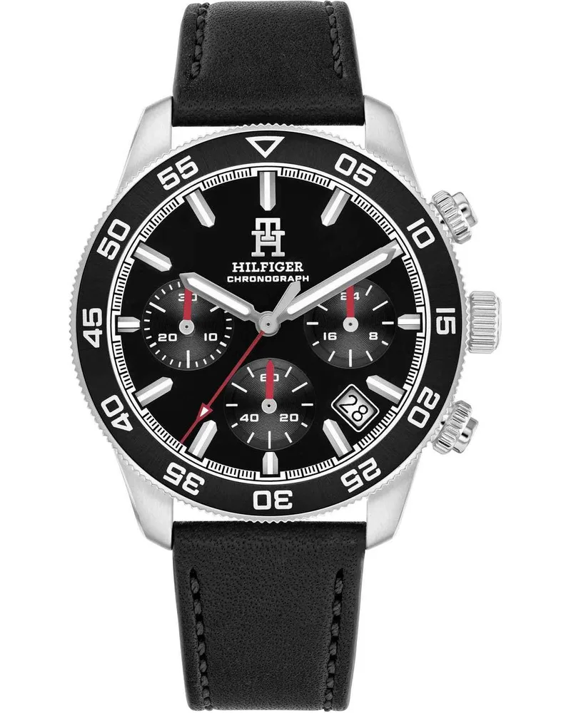 TOMMY HILFIGER TH85 Chronograph - 1792162, Silver case with Black Leather Strap