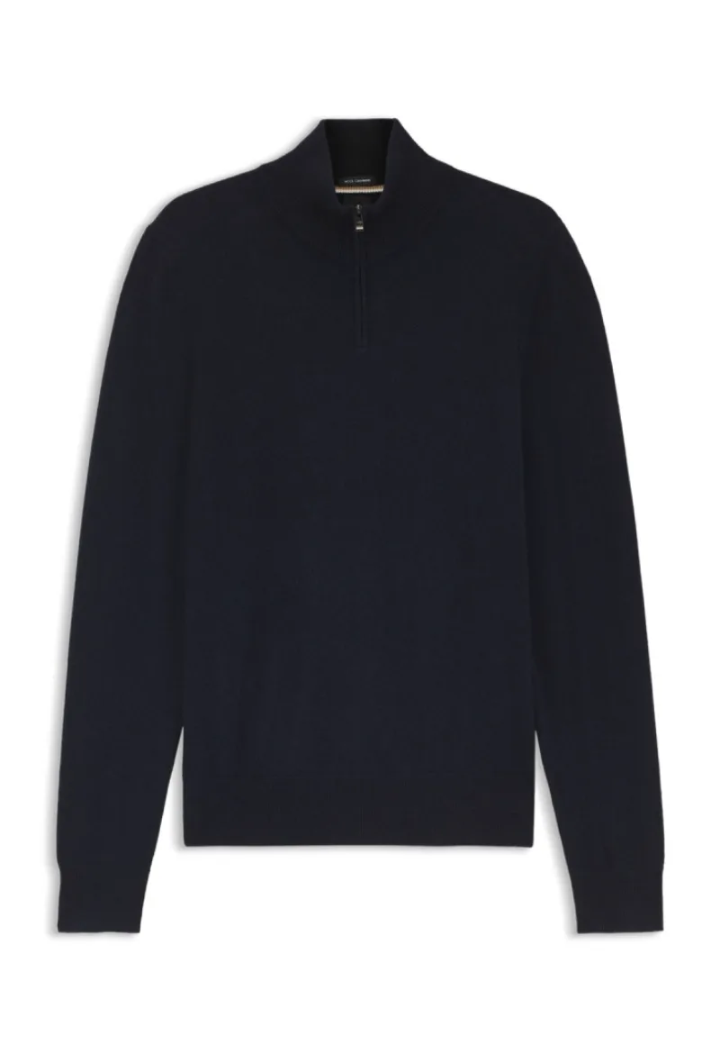 ΑΝΔΡΙΚΟ ΠΛΕΚΤΟ ΠΟΥΛΟΒΕΡ BOSS H-Hemarlo half zip ΚΑΝΟΝΙΚΗ ΓΡΑΜΜΗ ΣΚΟΥΡΟ ΜΠΛΕ