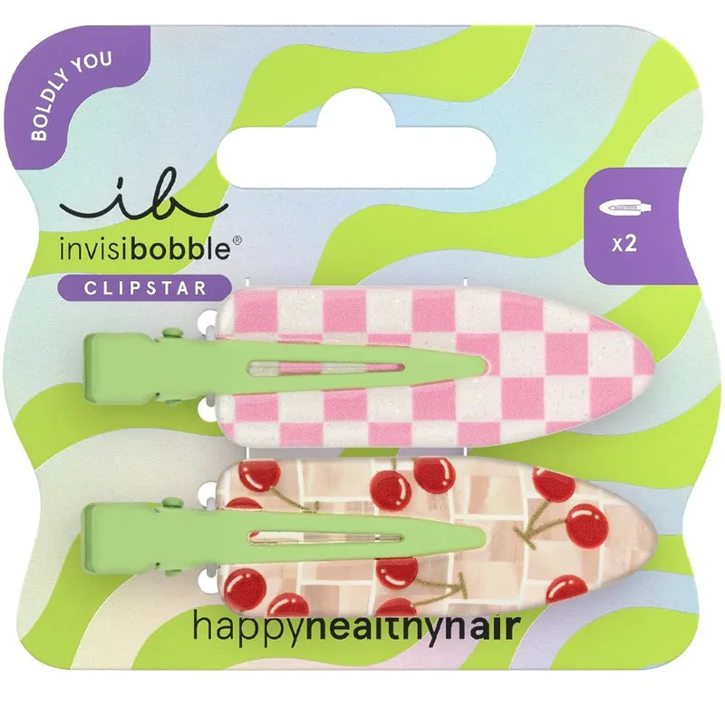 Invisibobble Boldly Clipstar Cherry Topping Κλίπ για Λεπτά & Κανονικά Μαλλιά 2 Τεμάχια
