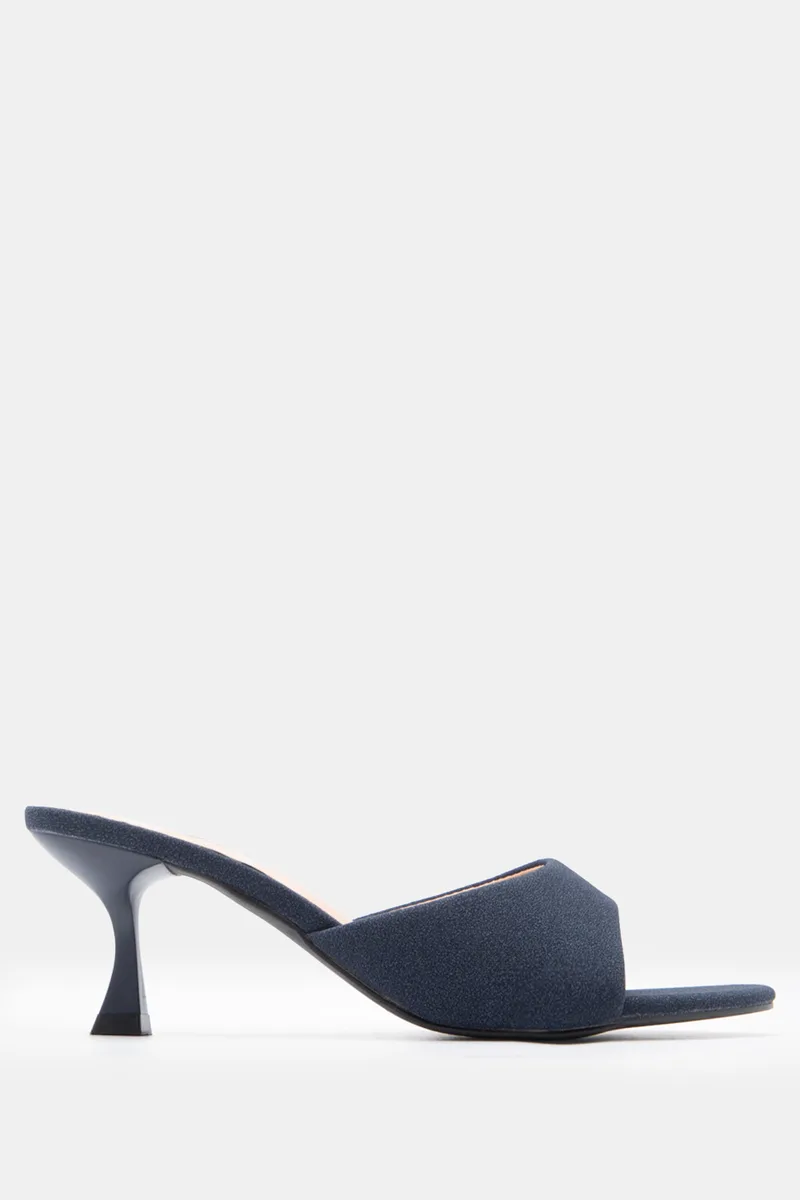 Mules Kitten Heel με Φαρδιά Φάσα - Μπλε Σκούρο