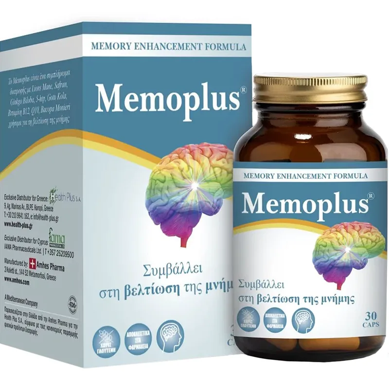 Health-Plus Memoplus Συμπλήρωμα Διατροφής Εκχυλίσματος Βοτάνων με 5-HTP, DMAE, Βιταμίνη Β12 & Συνένζυμο Q10 για Ενίσχυση της Μνήμης & Αποδοτικότερη Σκέψη 30caps