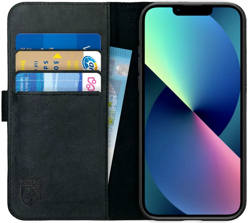 Κόκκινο Deluxe Δερμάτινη Θήκη Πορτοφόλι Apple iPhone 13 - Black (8719246319983)