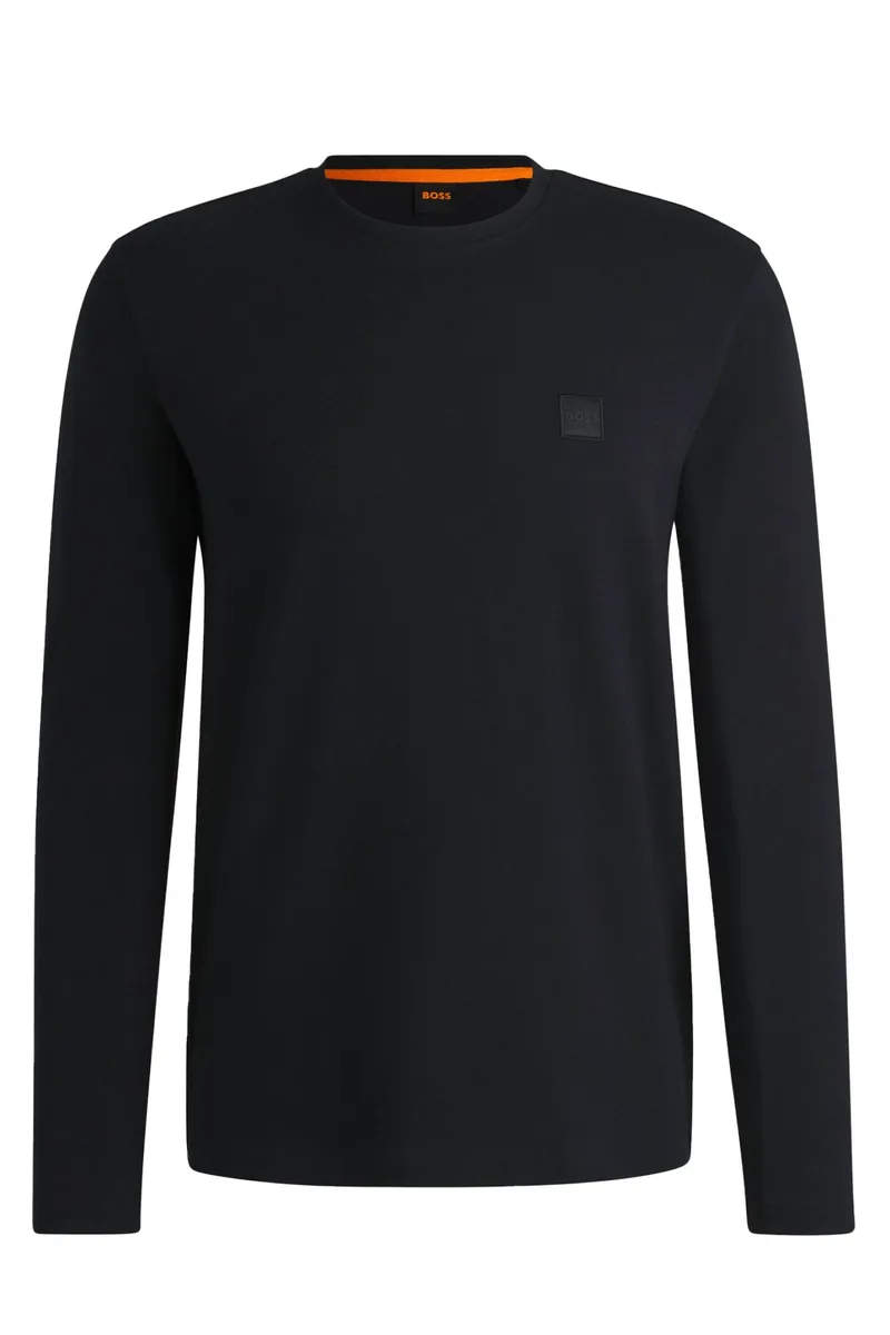 BOSS CASUAL T-SHIRT ΜΑΚΡΥΜΑΝΙΚΟ REGULAR FIT TACKS ΜΑΥΡΟ
