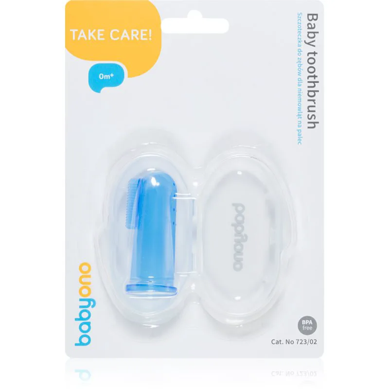 BabyOno Take Care First Toothbrush Οδοντόβουρτσα σιλικόνης για παιδιά με θήκη Blue 1 τμχ
