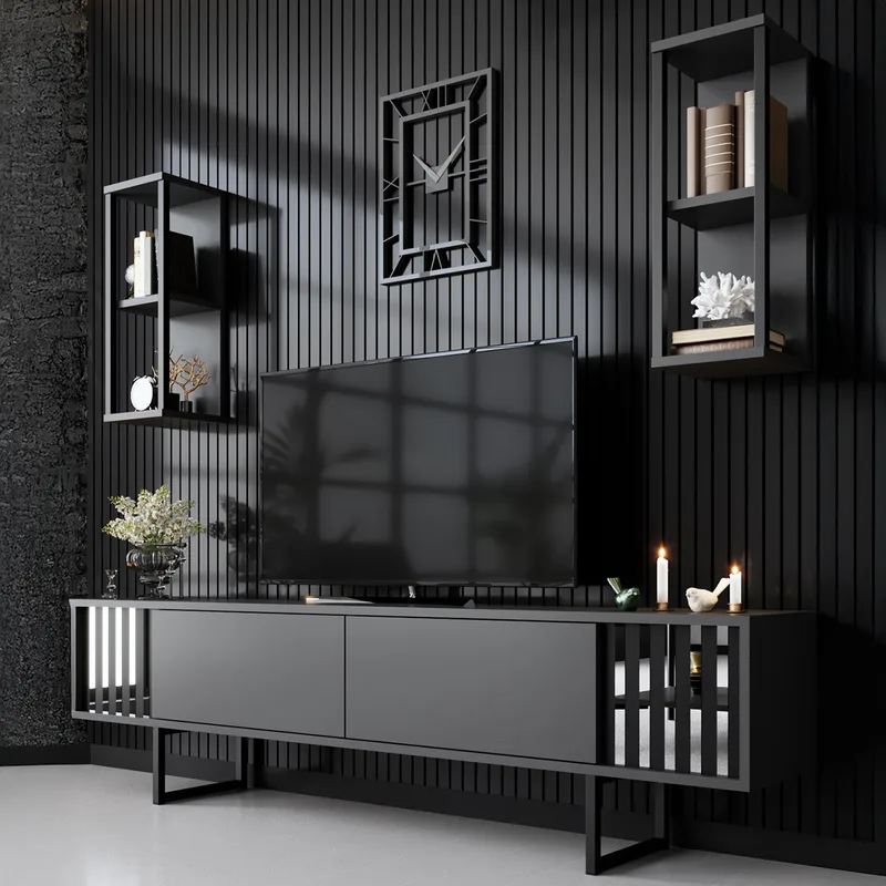 Έπιπλο Τηλεόρασης Chrome Line - Anthracite, Black 618Bly1142 (180x18x30)