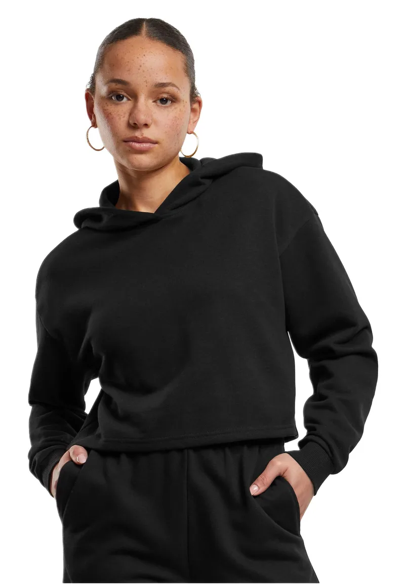 Ladies Oversized Cropped Light Terry Hoodie Urban Classics TB6854-00007 Black