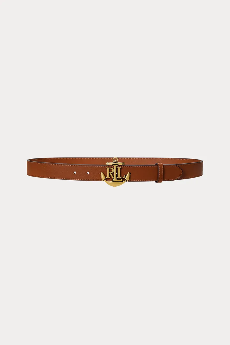 Lauren Ralph Lauren γυναικεία δερμάτινη ζώνη με μεταλλικό anchor logo - 412957004002 Ταμπά