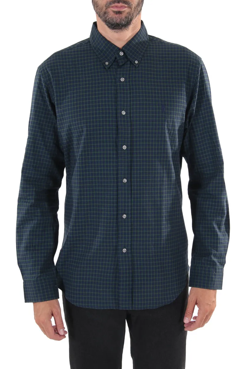 RALPH LAUREN ΠΟΥΚΑΜΙΣΟ BD SLIM FIT ΚΑΡΩ ΜΠΛΕ