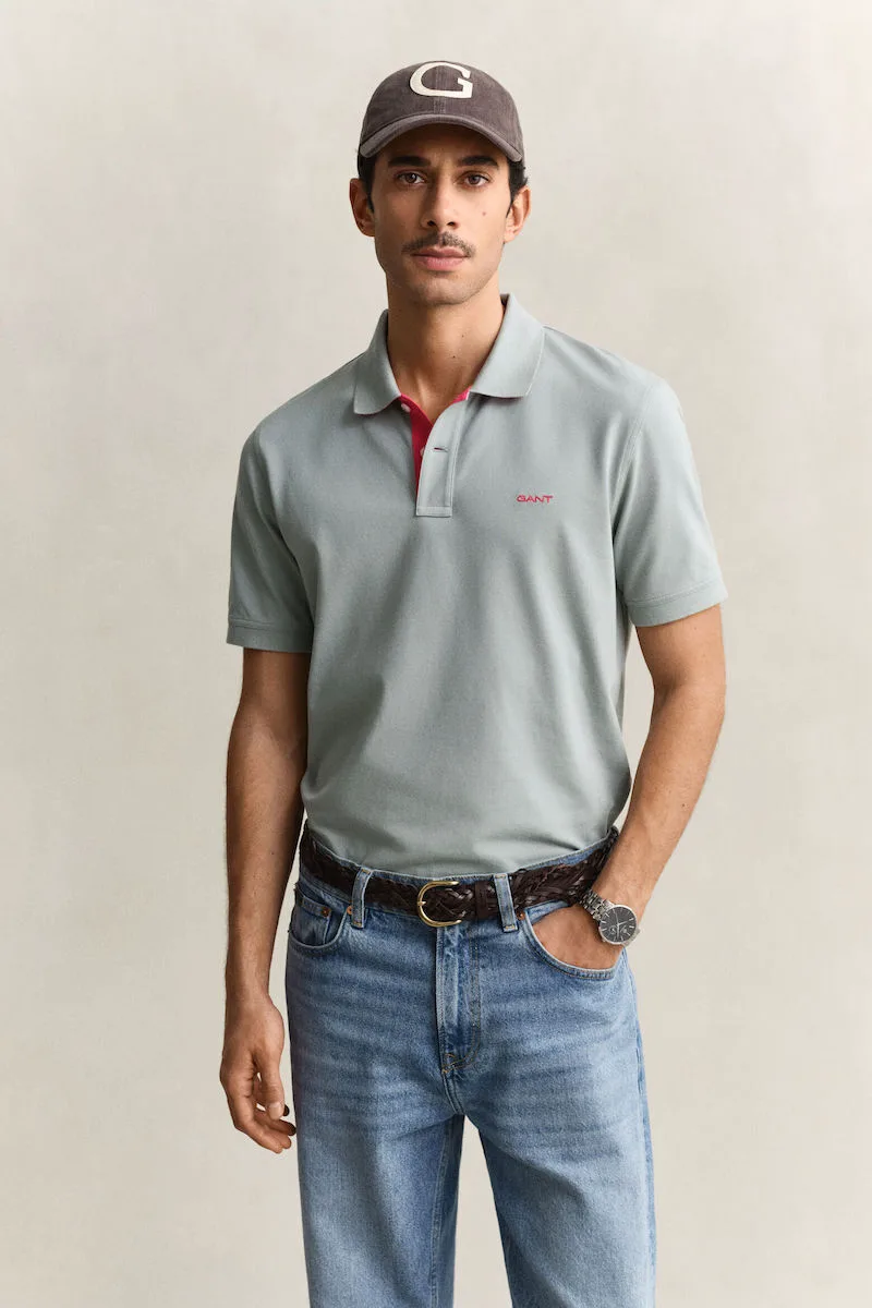 Gant Ανδρικό Regular Contrast Pique Κοντομάνικο Polo 2062026 Σκούρο Γκρί