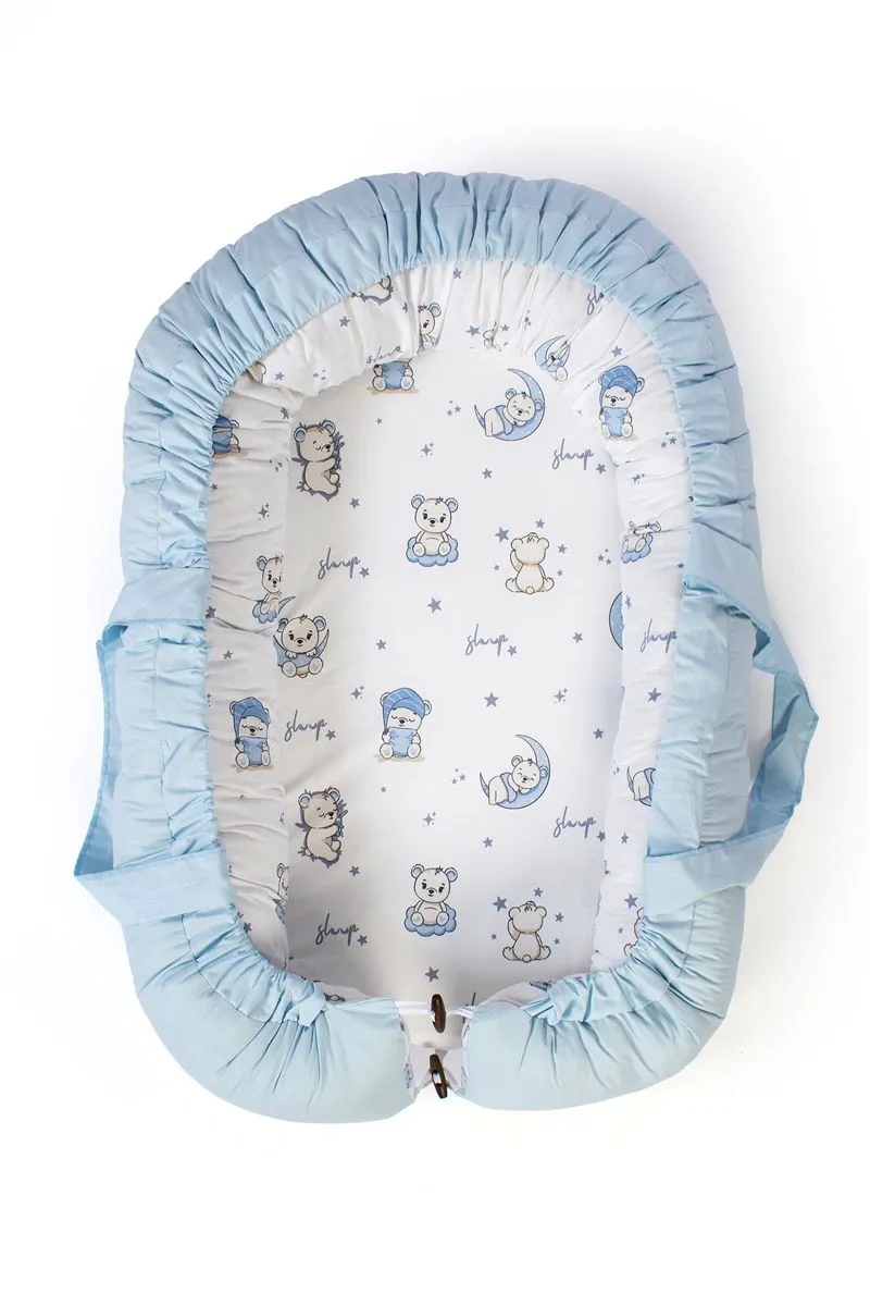 Φωλιά Ύπνου Βαμβακερή 85x60x15εκ. Bear's Nest 03 White-Sky Blue DimCol