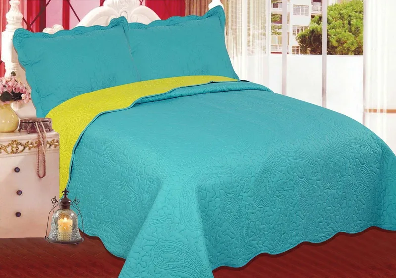 Σετ Κουβερλί Υπέρδιπλο Silk Fashion Λαχούρι Blue & Green 220x240