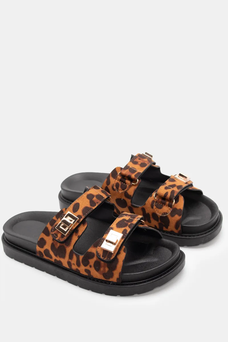 Σανδάλια Flatform με Λουράκια Scratch & Διακοσμητικό - Animal Print