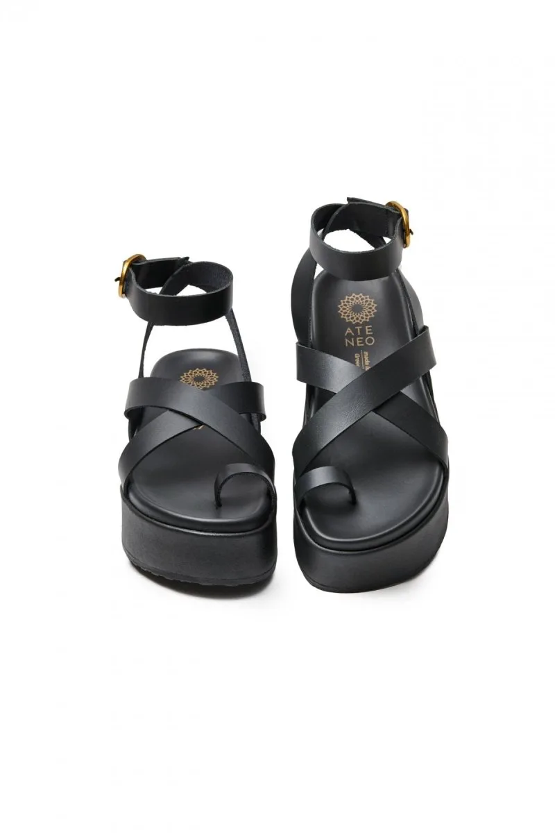 ATENEO Leather Flatform Sandals - 54307 - Black