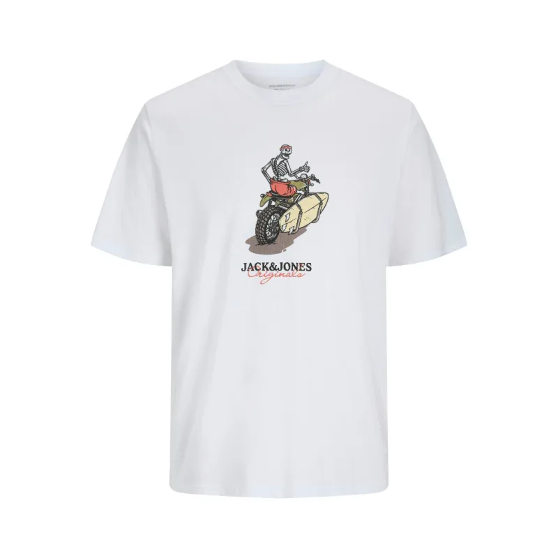 Jack & Jones "Skull Coast Tee"σε Plus fit γραμμή,με μεταξοτυπία - Bright White