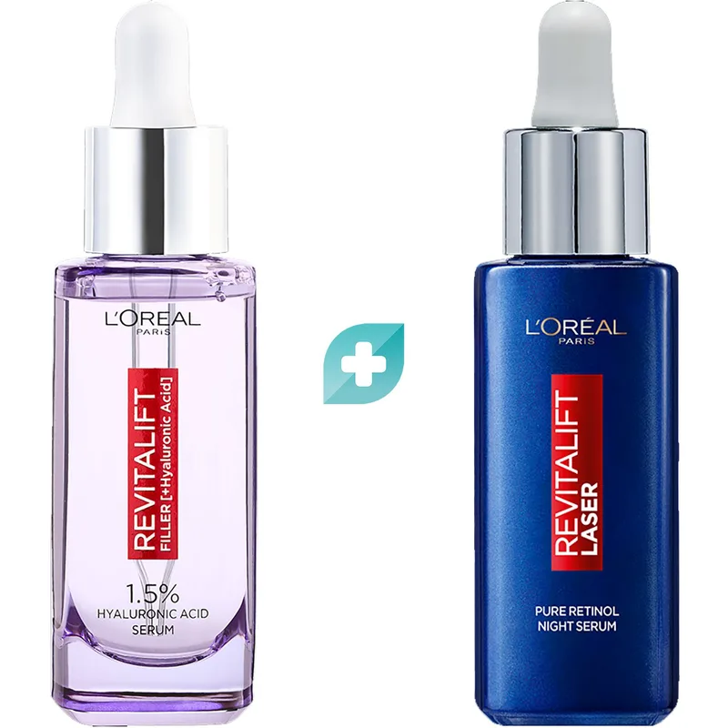 L'Oreal Paris Promo Revitalift Filler Face Serum 30ml & Revitalift Laser Pure Retinol Deep Wrinkle Night Serum 30ml