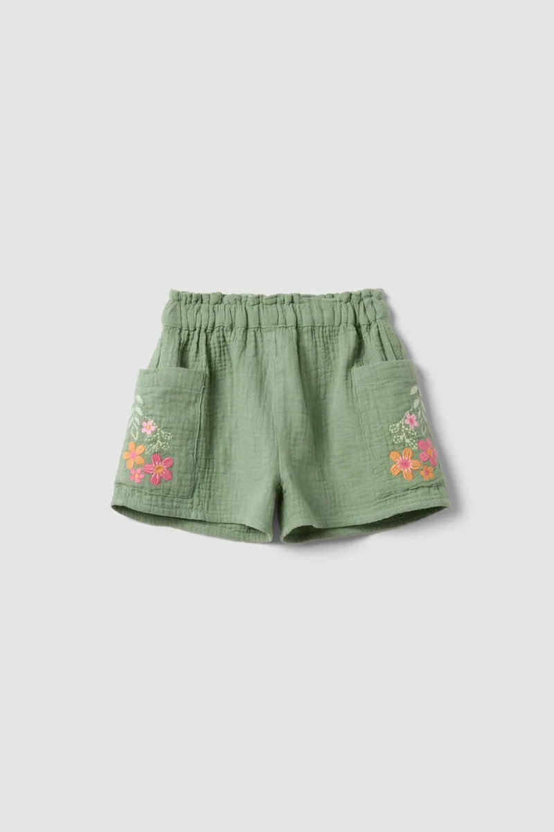 OVS βρεφικό σορτς με κέντημα floral Regular Fit - 002694714 Πράσινο