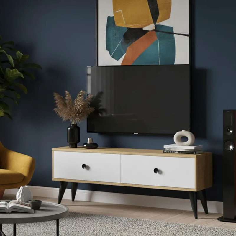 Έπιπλο Τηλεόρασης Mona 120 - Sapphire Oak, White 555Chm1130 (120x40,5x32 cm)