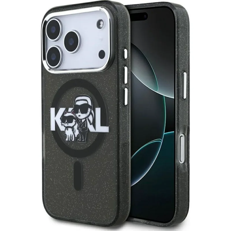 Θήκη Karl Lagerfeld IML Glitter Karl and Choupette MagSafe Black iPhone 17 Pro