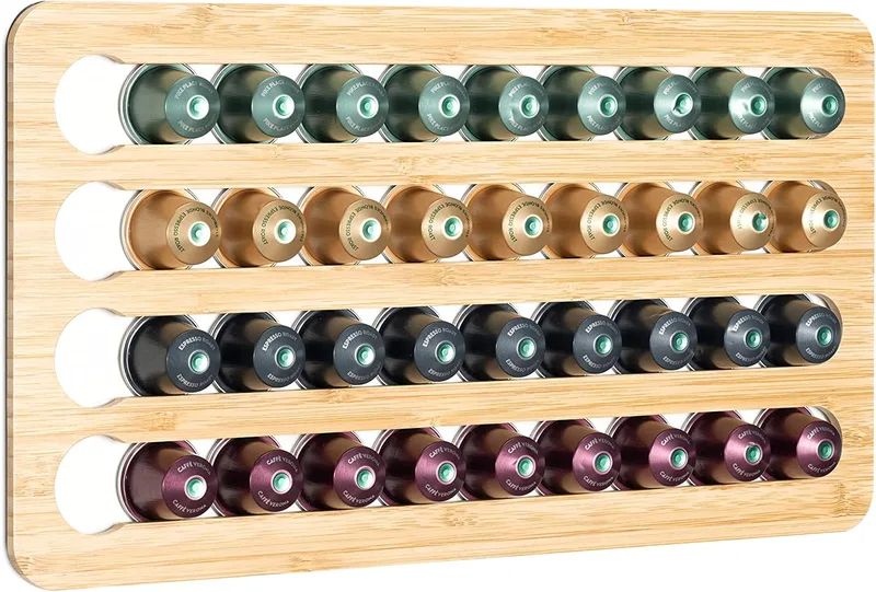 Navaris Bamboo Magnetic Capsule / Coffee Pod Holder - Μαγνητική Βάση από Μπαμπού για 40 Κάψουλες Nespresso - Brown (57540.01)