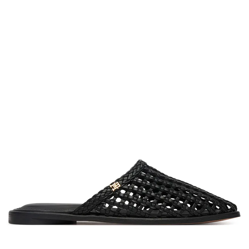 Παντόφλες Tommy Hilfiger Hilfiger Leather Mix Flat Mule FW0FW09280 Μαύρο