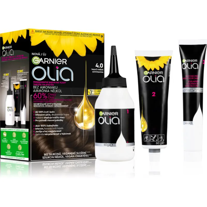 Garnier Olia Big Kit μόνιμη βαφή μαλλιών απόχρωση 4.0 Dark Brown 1 τμχ