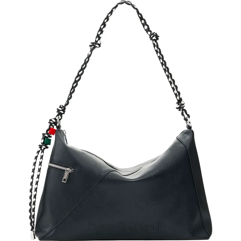 Desigual μαύρη τσάντα ώμου HALF LOGO LEIRIA 26SAXP66