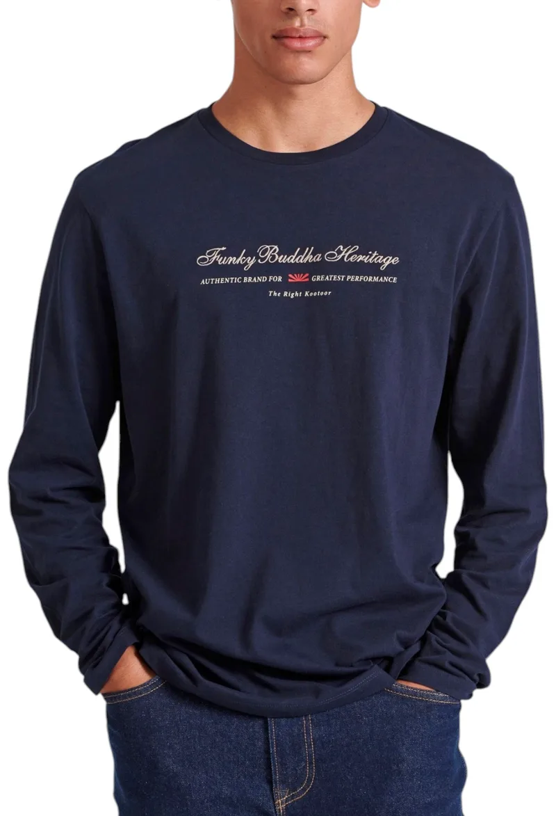 Μπλούζα Μακρυμάνικη Funky Buddha With Embroidered Logo FBM010-006-07-NAVY Ανδρικό