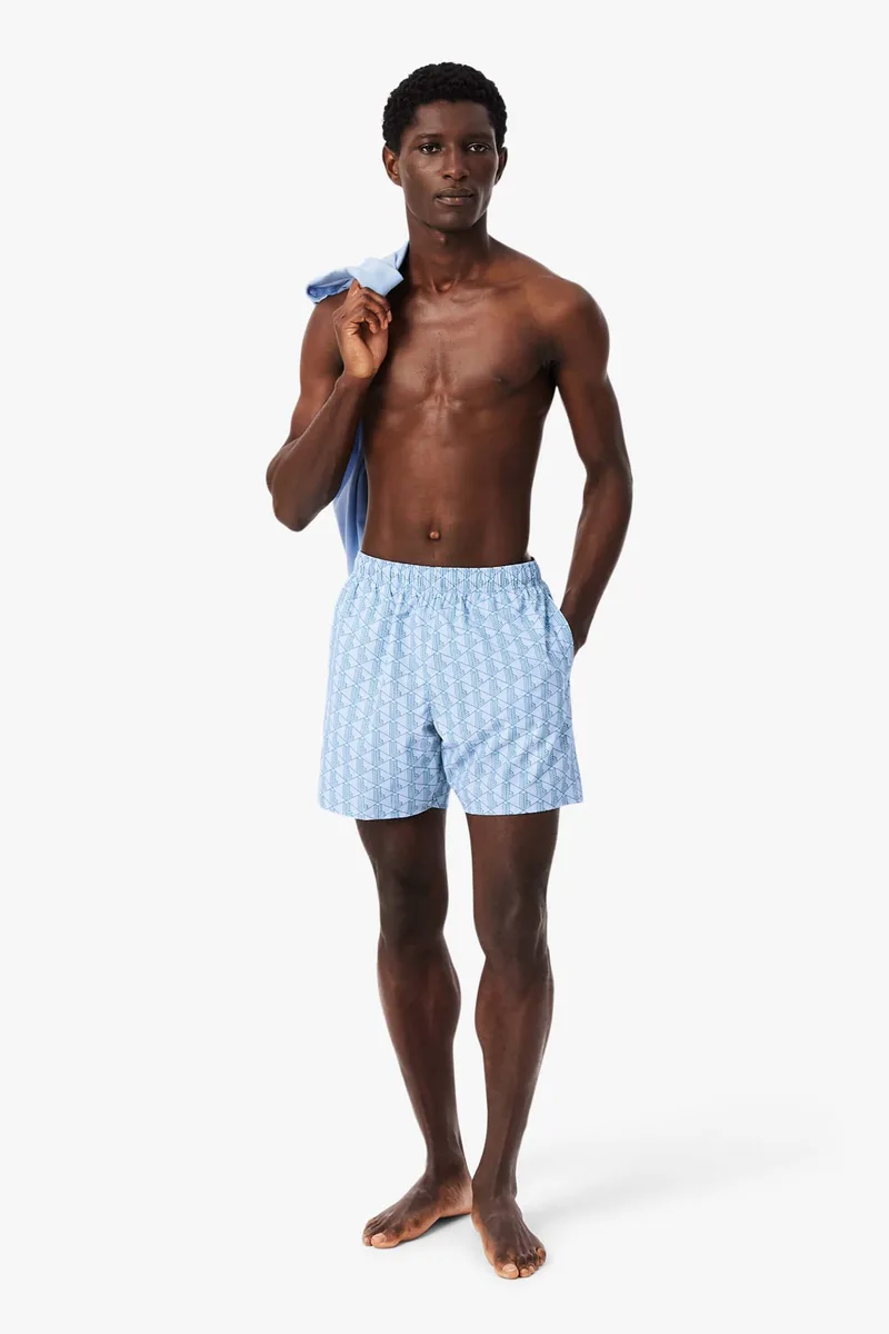 Lacoste ανδρικό μαγιό σορτς με all-over monogram print - MH9086-00 Γαλάζιο