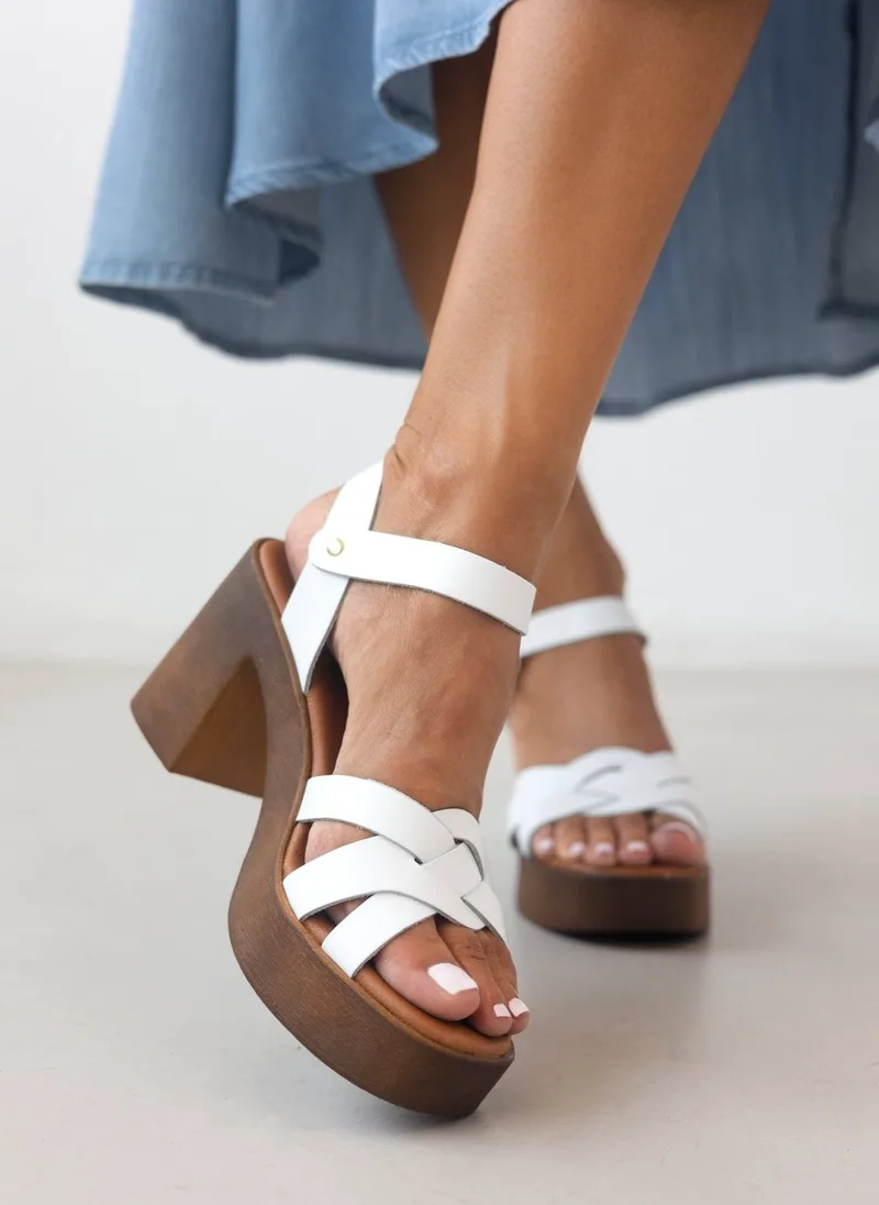 Estil Leather Ankle Strap Sandals - NK-1213 - White
