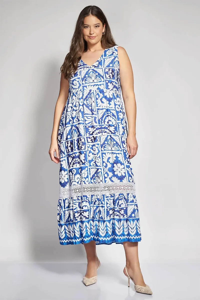 Parabita γυναικείο midi αμάνικο φόρεμα με floral print - 012610600189 Μπλε