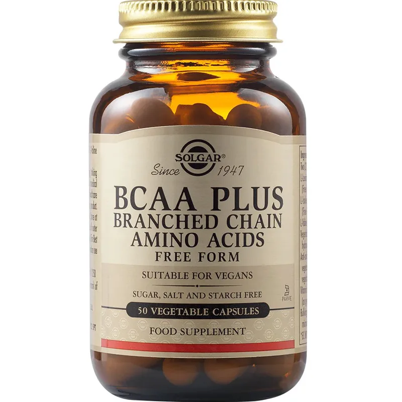 Solgar BCAA Plus Branched Chain Amino Acids Συμπλήρωμα Διατροφής Συμπλέγματος Αμινοξέων Διακλαδισμένης Αλυσίδας που Συντελεί στη Δομική Σύσταση των Πρωτεϊνών για Αύξηση Μυϊκής Μάζας σε Αθλητές 50veg.caps