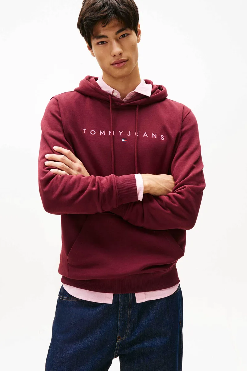 Tommy Jeans ανδρική μπλούζα φούτερ με logo print Regular Fit - DM0DM20746 Βυσσινί