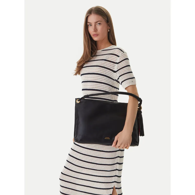Τσάντα Tommy Hilfiger Th Statement Leather Bag AW0AW18621 Μαύρο