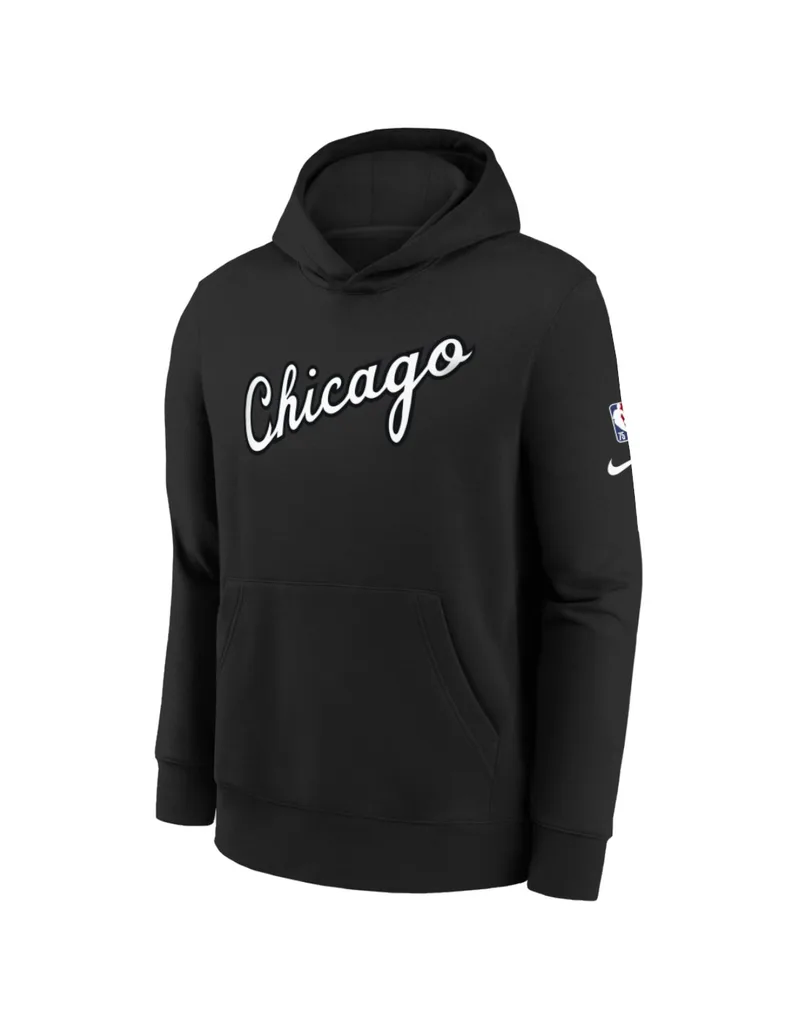 Nike Fleece Παιδικό Φούτερ με Κουκούλα και Τσέπες Μαύρο NBA Chicago Bulls EZ2B7FELN-BUL