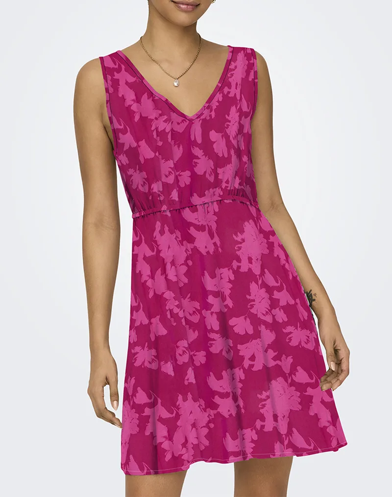 ONLY ONLNOVA LIFE VIS SARA STRING DRESS WVN 15323197-Sangria730 Summer jacquard Magenta