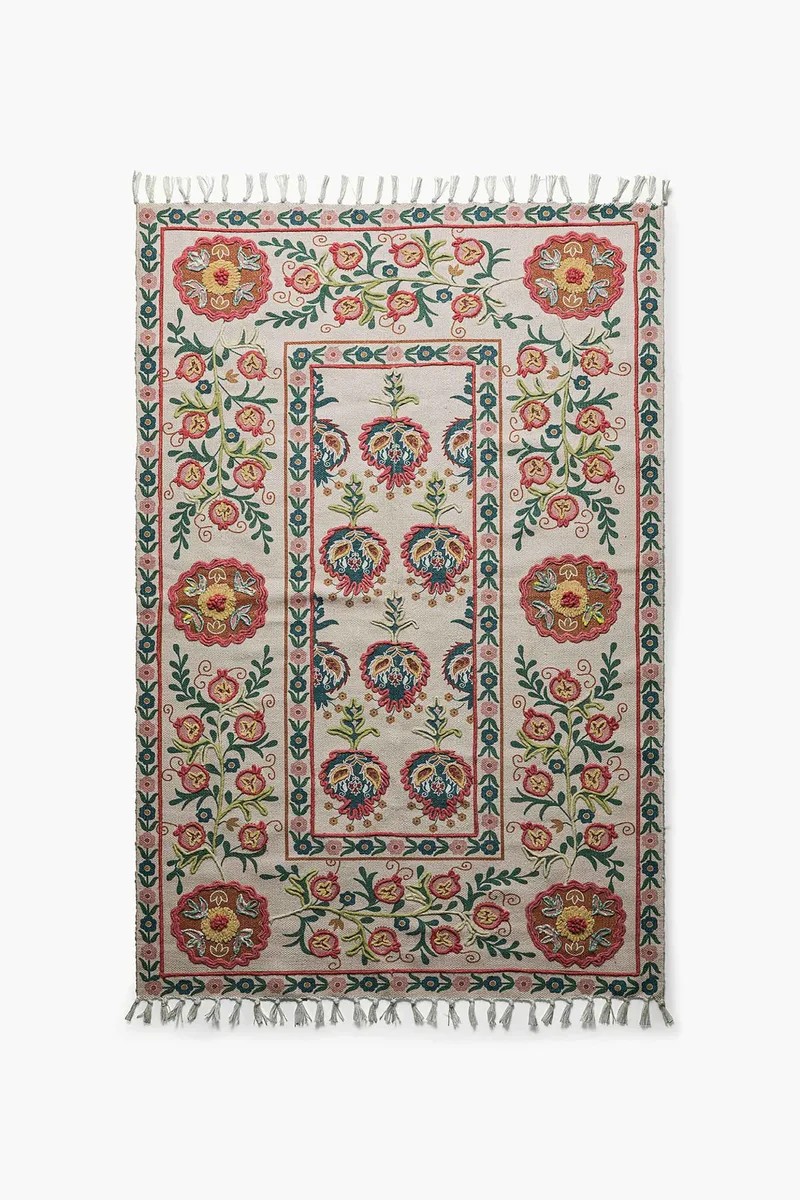 Coincasa διακοσμητικό χαλί με floral print και κρόσσια 180 x 120 cm - 007475356 Μπεζ