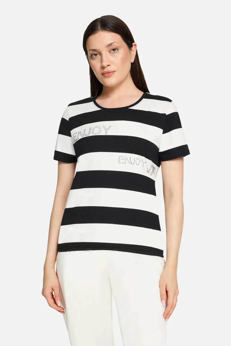 So Cosy γυναικείο T-shirt ριγέ με στρας - 2420/8540 Ασπρόμαυρο