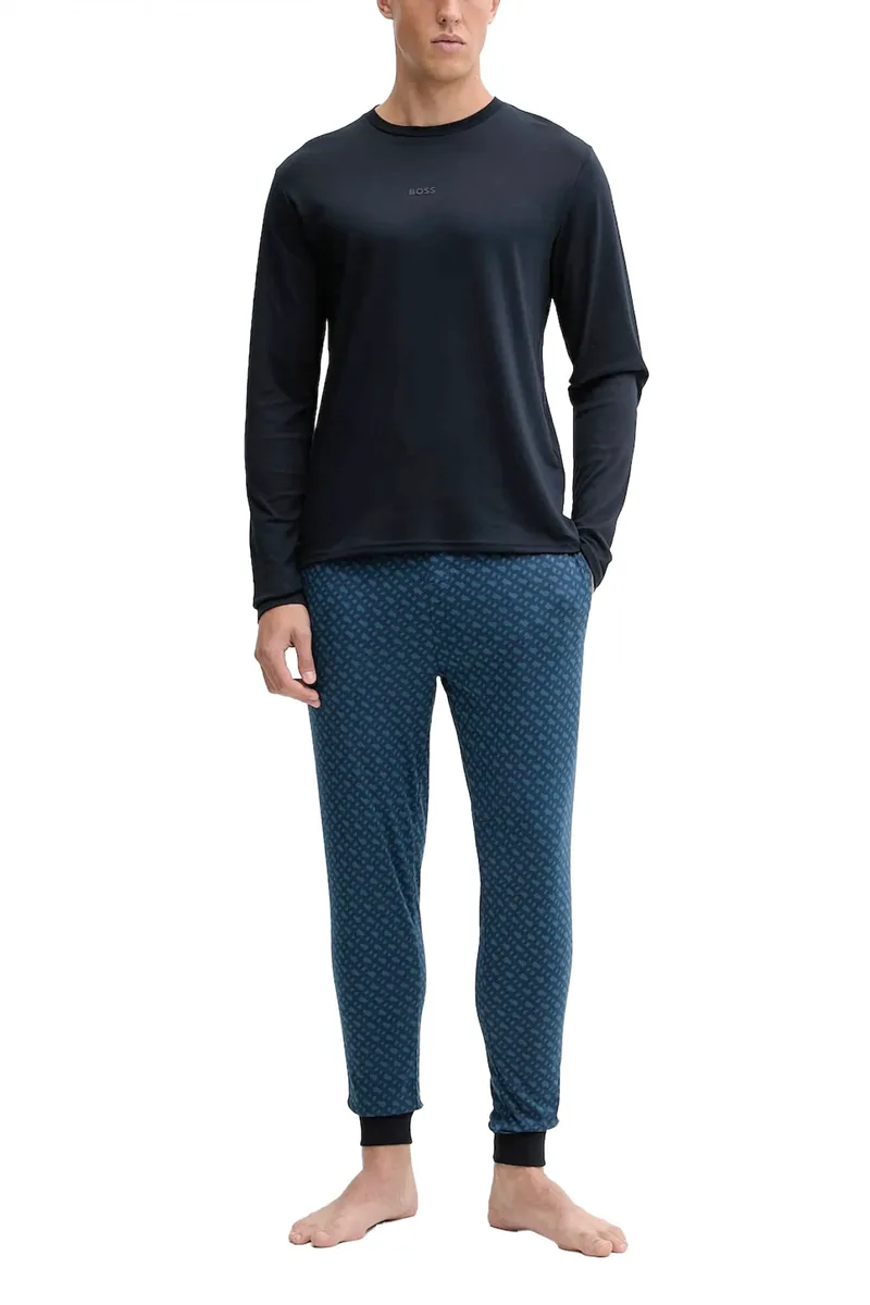BOSS HOMEWEAR ΣΕΤ ΠΥΤΖΑΜΑ RELAX LONG SET ΜΠΛΕ