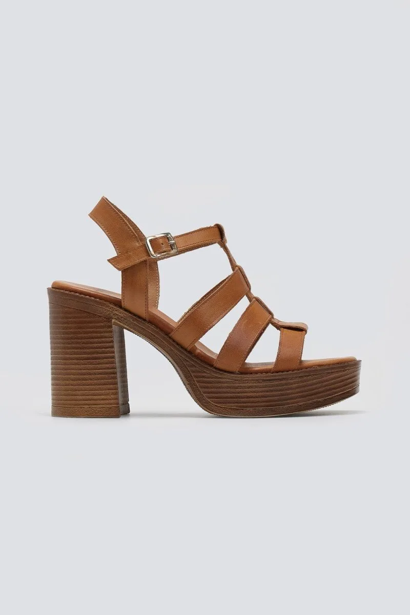 TFP Leather Heeled Gladiator Sandals - B217 - Tan